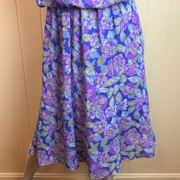 Vintage 70s/80s Blue Purple Dress w/ Floral Print - Picture 5 of 7